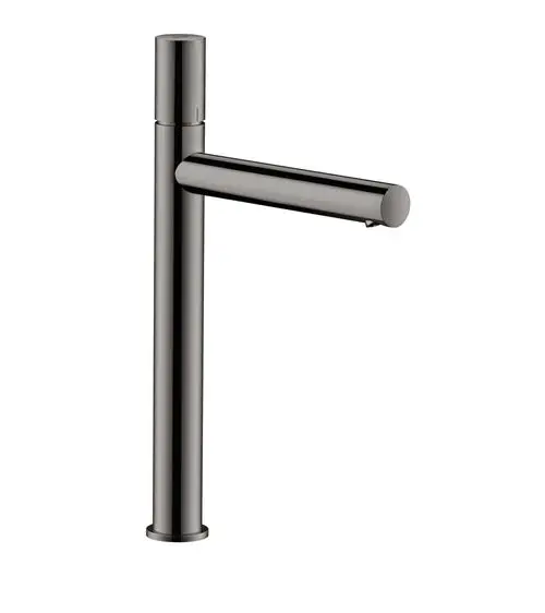 Einhebel-Waschtischmischer in Polished Black Chrome von AXOR, ausgestattet mit einem Zerogriff und einer Ablaufgarnitur, geeignet für Aufsatzwaschtische.